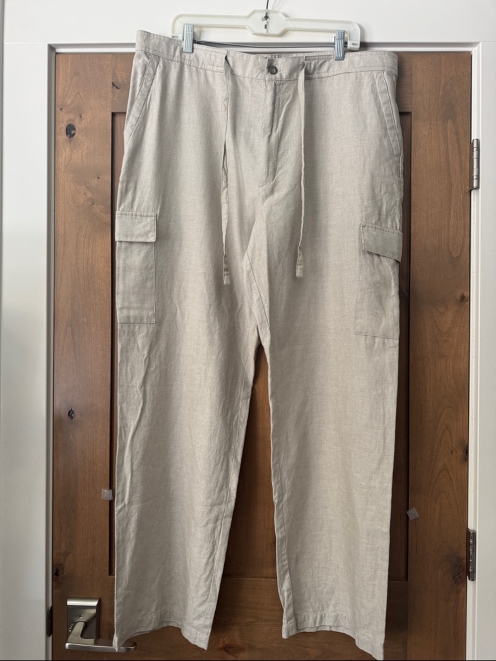 Claiborne Tan Linen blend Cargo Pants Womens XL Lagenlook Safari wide leg Beach